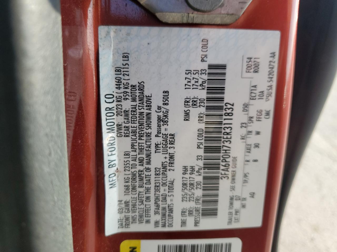 2014 Ford Fusion Se VIN: 3FA6P0H73ER311832 Lot: 85269205