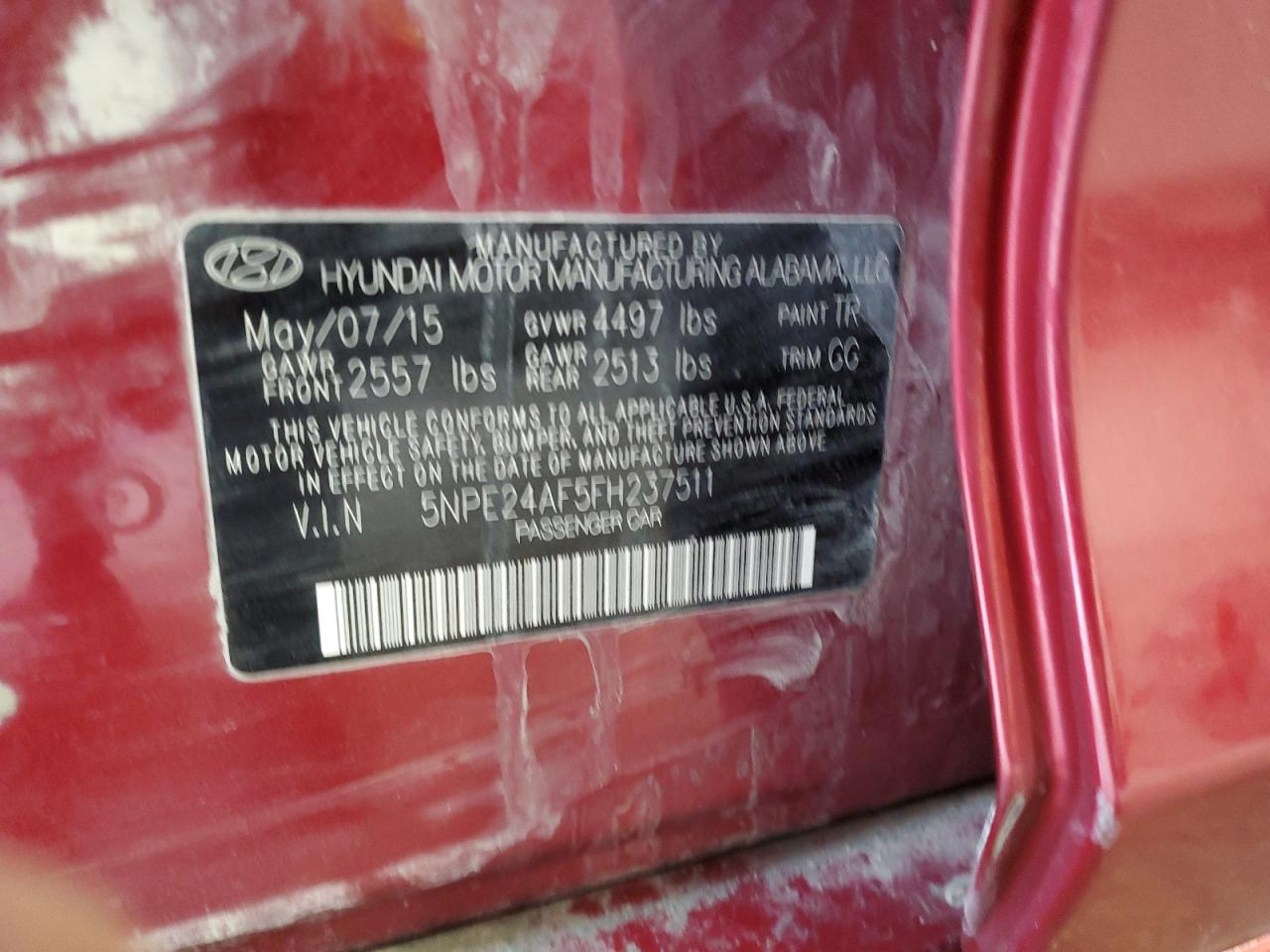 2015 Hyundai Sonata Se VIN: 5NPE24AF5FH237511 Lot: 90324375