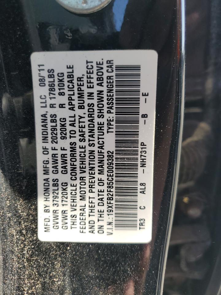 2012 Honda Civic Ex VIN: 19XFB2F85CE009382 Lot: 84994995