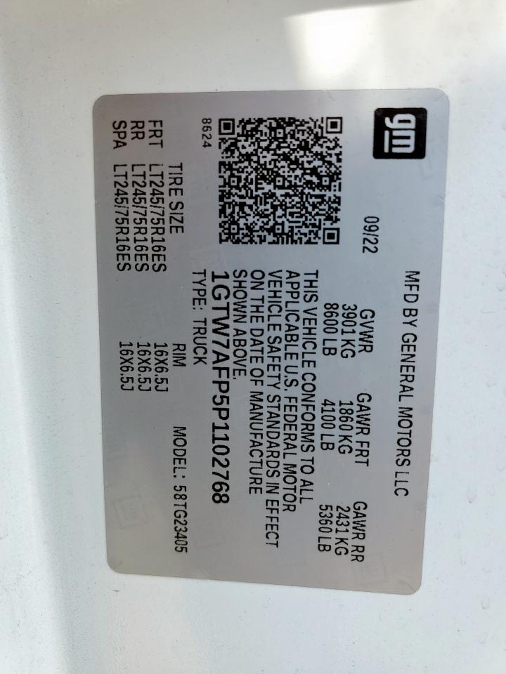 2023 GMC Savana G2500 VIN: 1GTW7AFP5P1102768 Lot: 84929215