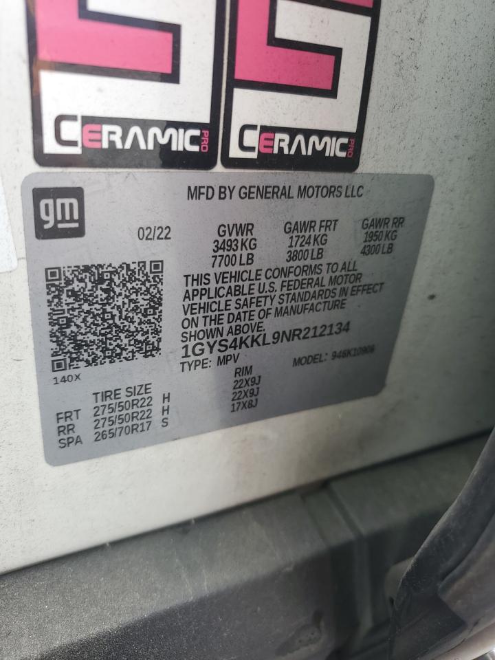 2022 Cadillac Escalade Esv Premium Luxury VIN: 1GYS4KKL9NR212134 Lot: 85162025