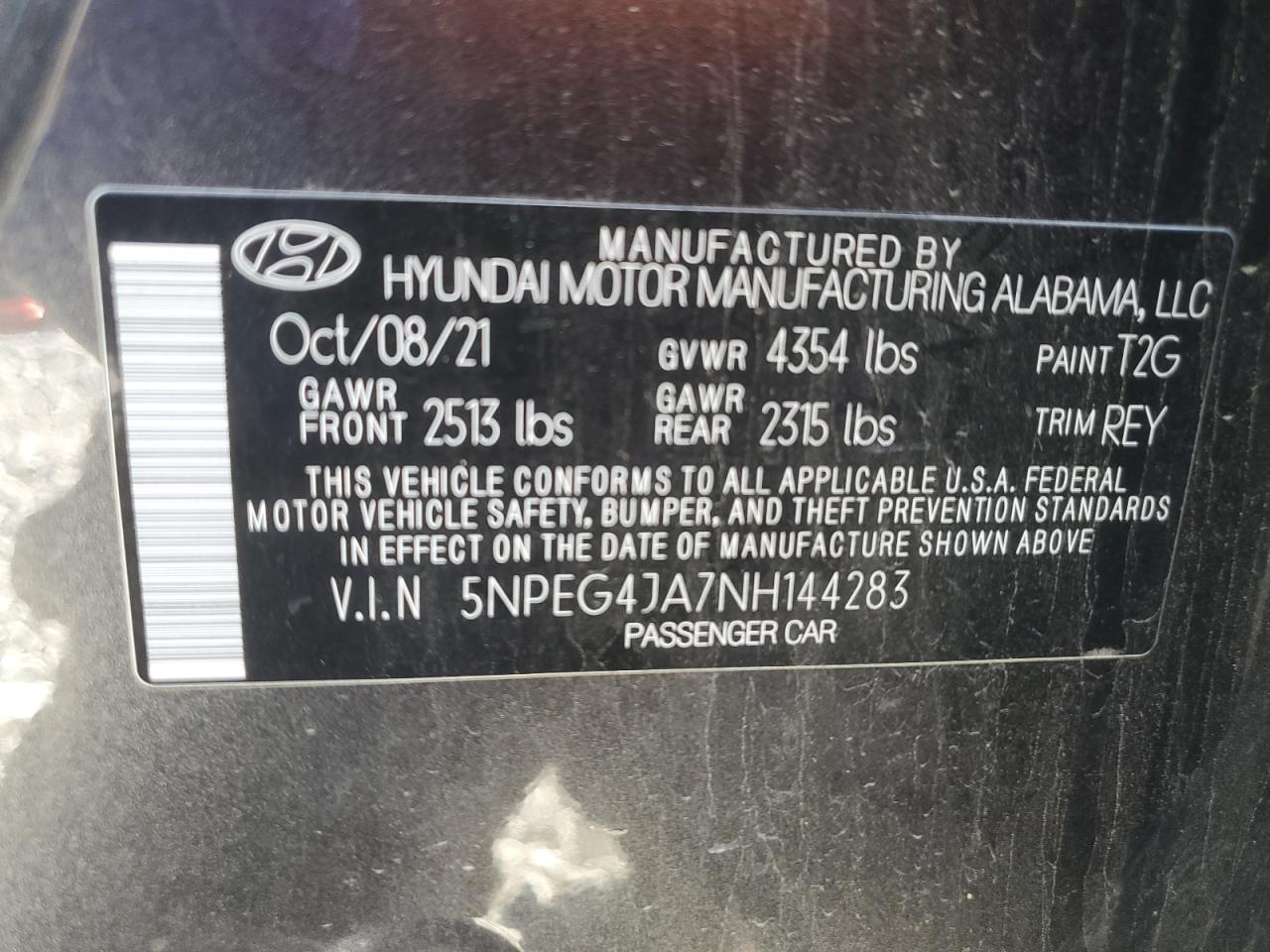 2022 Hyundai Sonata Se VIN: 5NPEG4JA7NH144283 Lot: 86227915