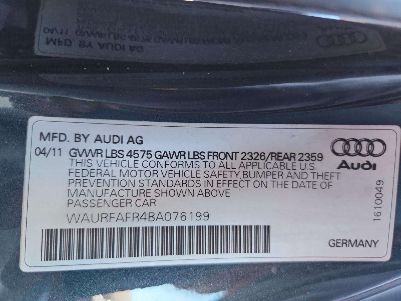 2011 Audi A5 Premium Plus VIN: WAURFAFR4BA076199 Lot: 86320065