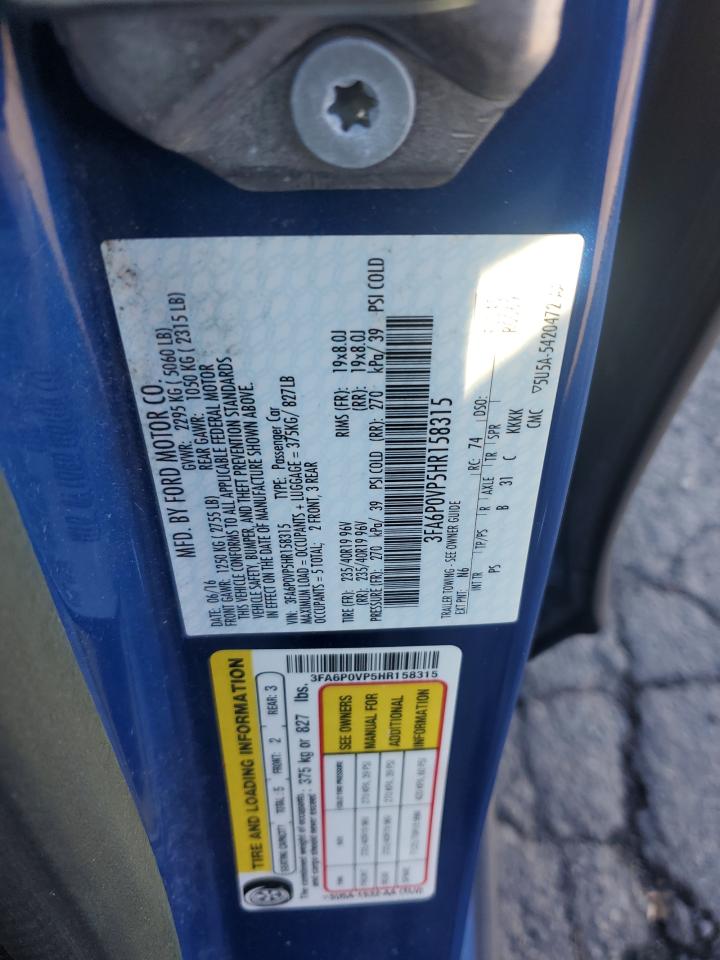 2017 Ford Fusion Sport VIN: 3FA6P0VP5HR158315 Lot: 87042565