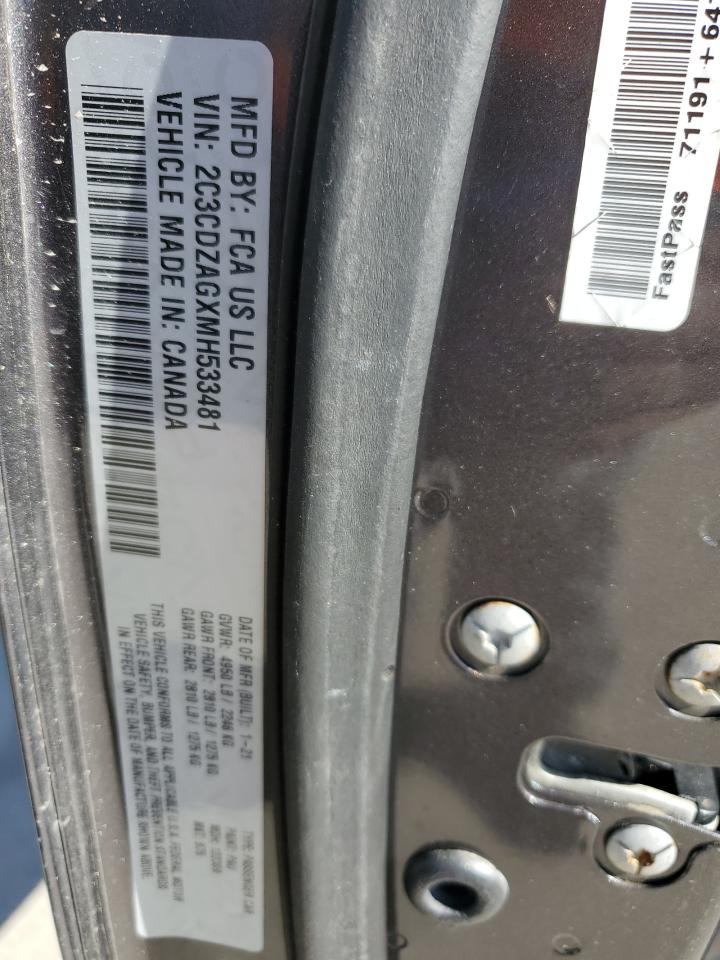 2021 Dodge Challenger Sxt VIN: 2C3CDZAGXMH533481 Lot: 86893825