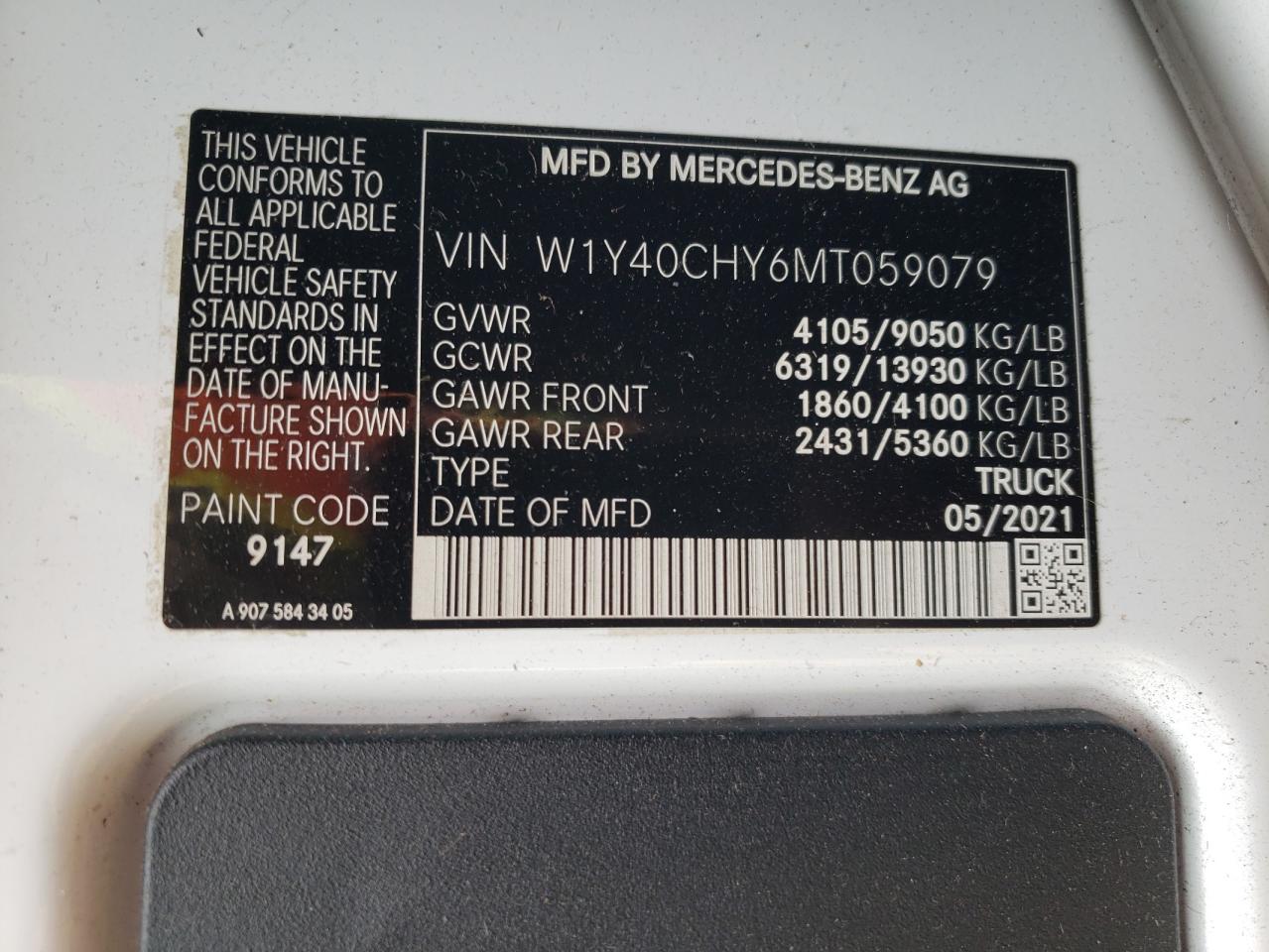2021 Mercedes-Benz Sprinter 2500 VIN: W1Y40CHY6MT059079 Lot: 82257965