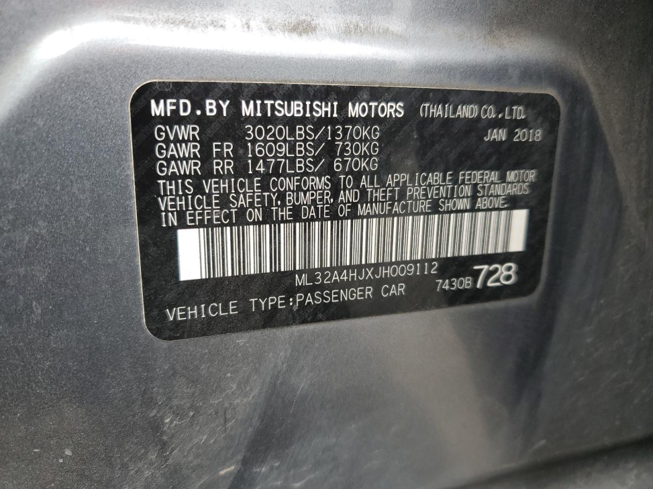 2018 Mitsubishi Mirage Se VIN: ML32A4HJXJH009112 Lot: 89485375