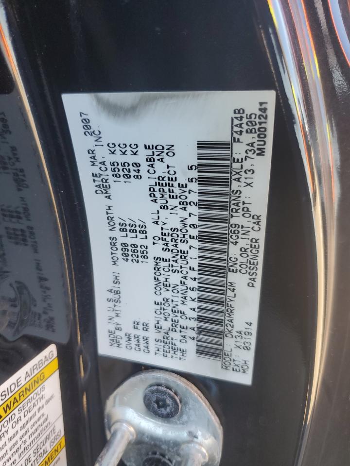 2007 Mitsubishi Eclipse Es VIN: 4A3AK64F17E072755 Lot: 86151515