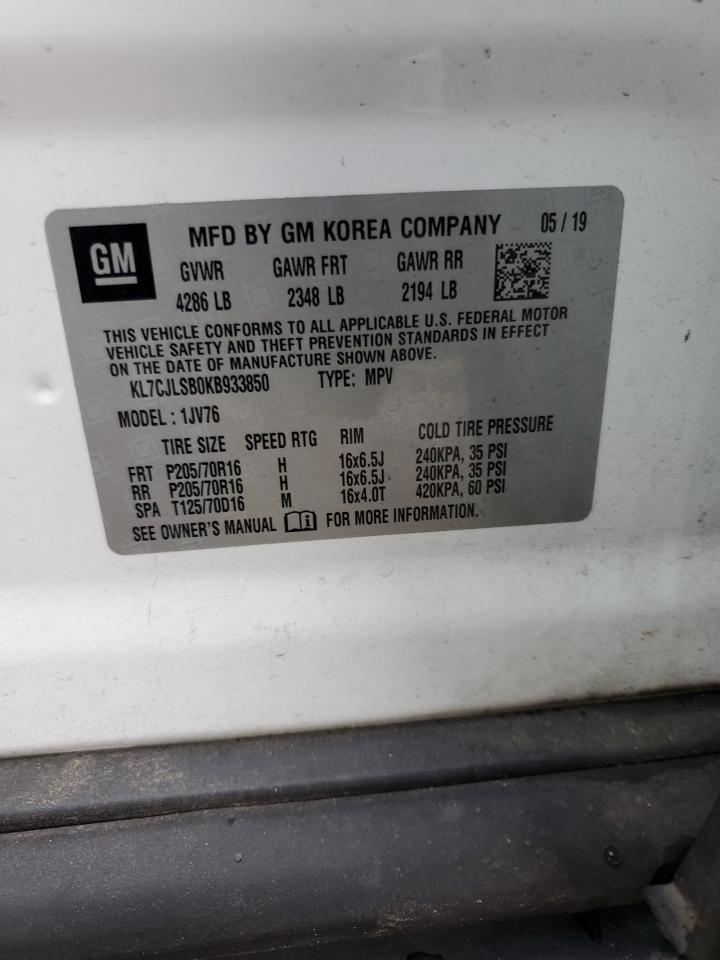 2019 Chevrolet Trax 1Lt VIN: KL7CJLSB0KB933850 Lot: 82343695