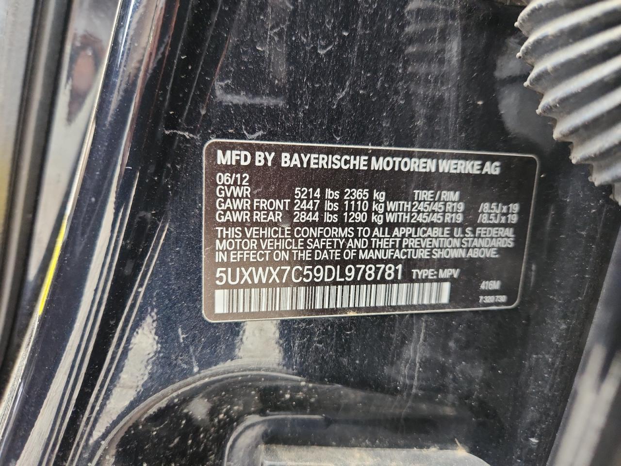 2013 BMW X3 xDrive35I VIN: 5UXWX7C59DL978781 Lot: 82260555