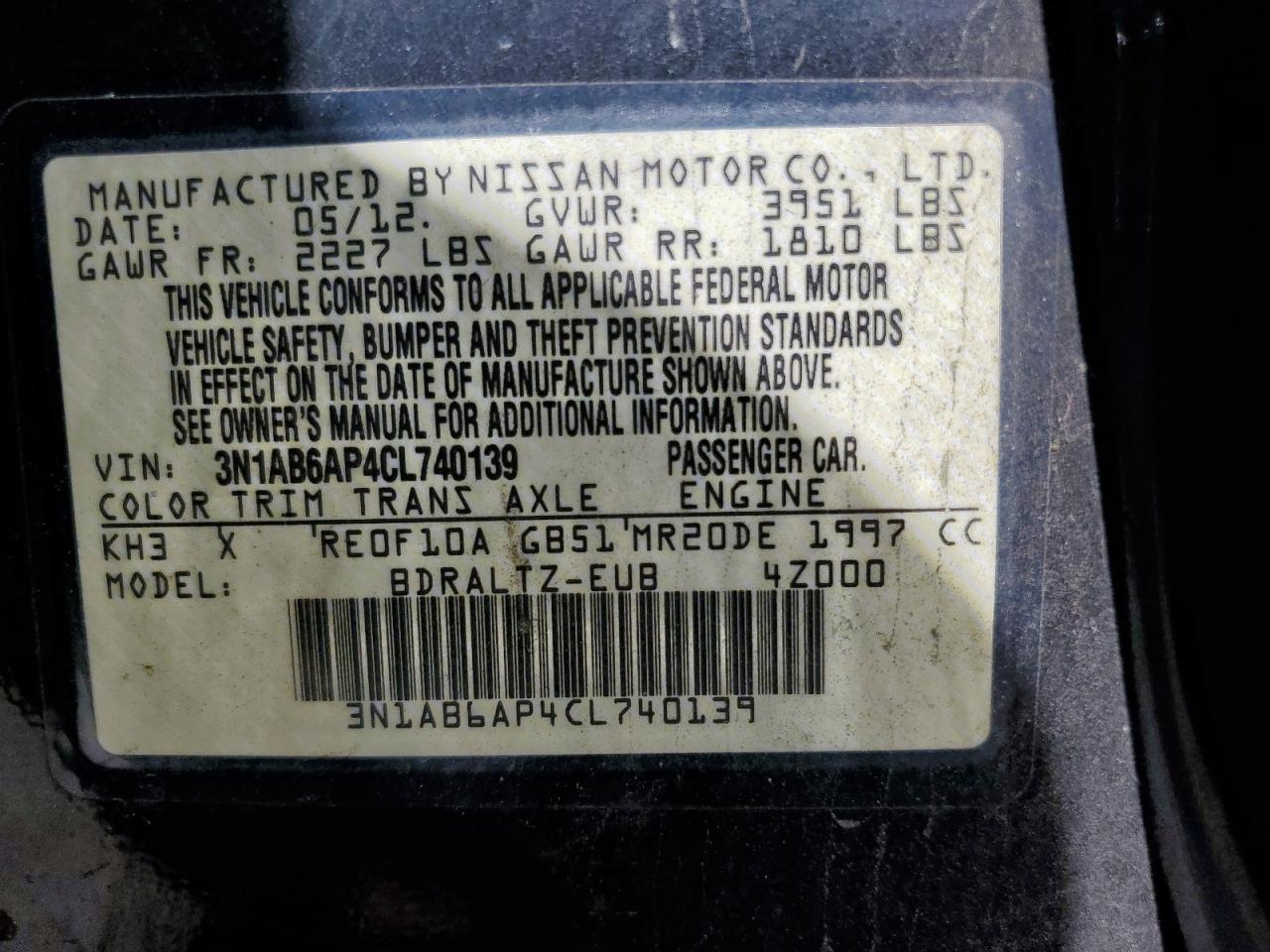 2012 Nissan Sentra 2.0 VIN: 3N1AB6AP4CL740139 Lot: 82315805