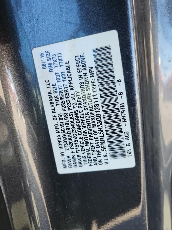 2016 Honda Odyssey Se VIN: 5FNRL5H33GB128111 Lot: 85295715