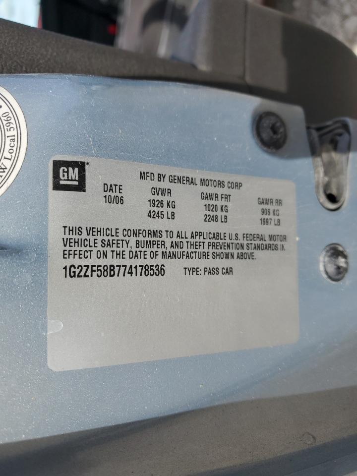 2007 Pontiac G6 Value Leader VIN: 1G2ZF58B774178536 Lot: 89802625