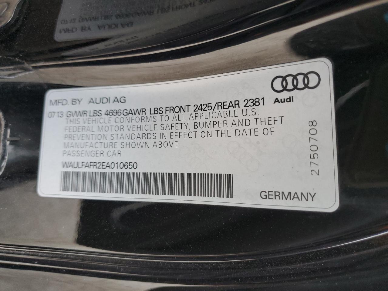 2014 Audi A5 Premium Plus VIN: WAULFAFR2EA010650 Lot: 86336035
