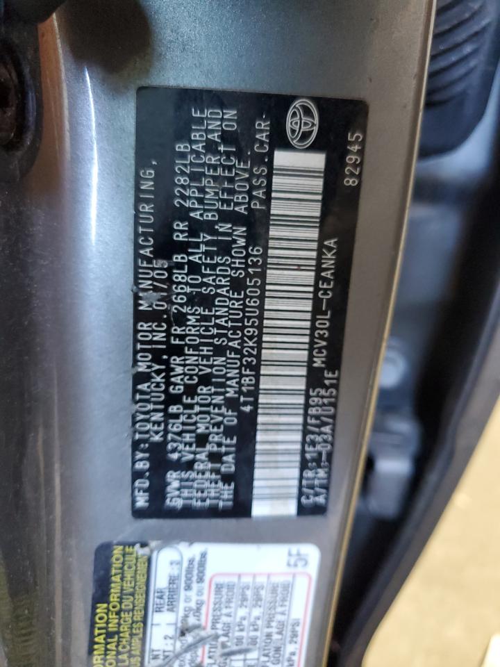 2005 Toyota Camry Le VIN: 4T1BF32K95U605136 Lot: 82298145