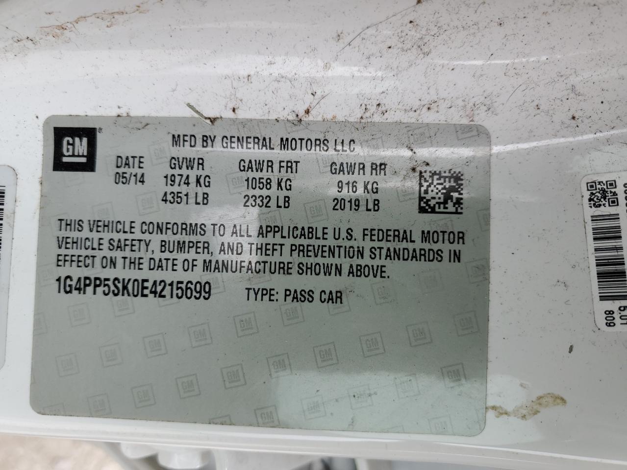 2014 Buick Verano VIN: 1G4PP5SK0E4215699 Lot: 85823035