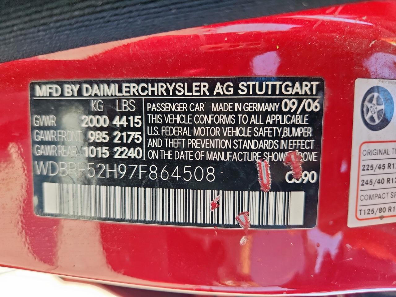 2007 Mercedes-Benz C 230 VIN: WDBRF52H97F864508 Lot: 85724895