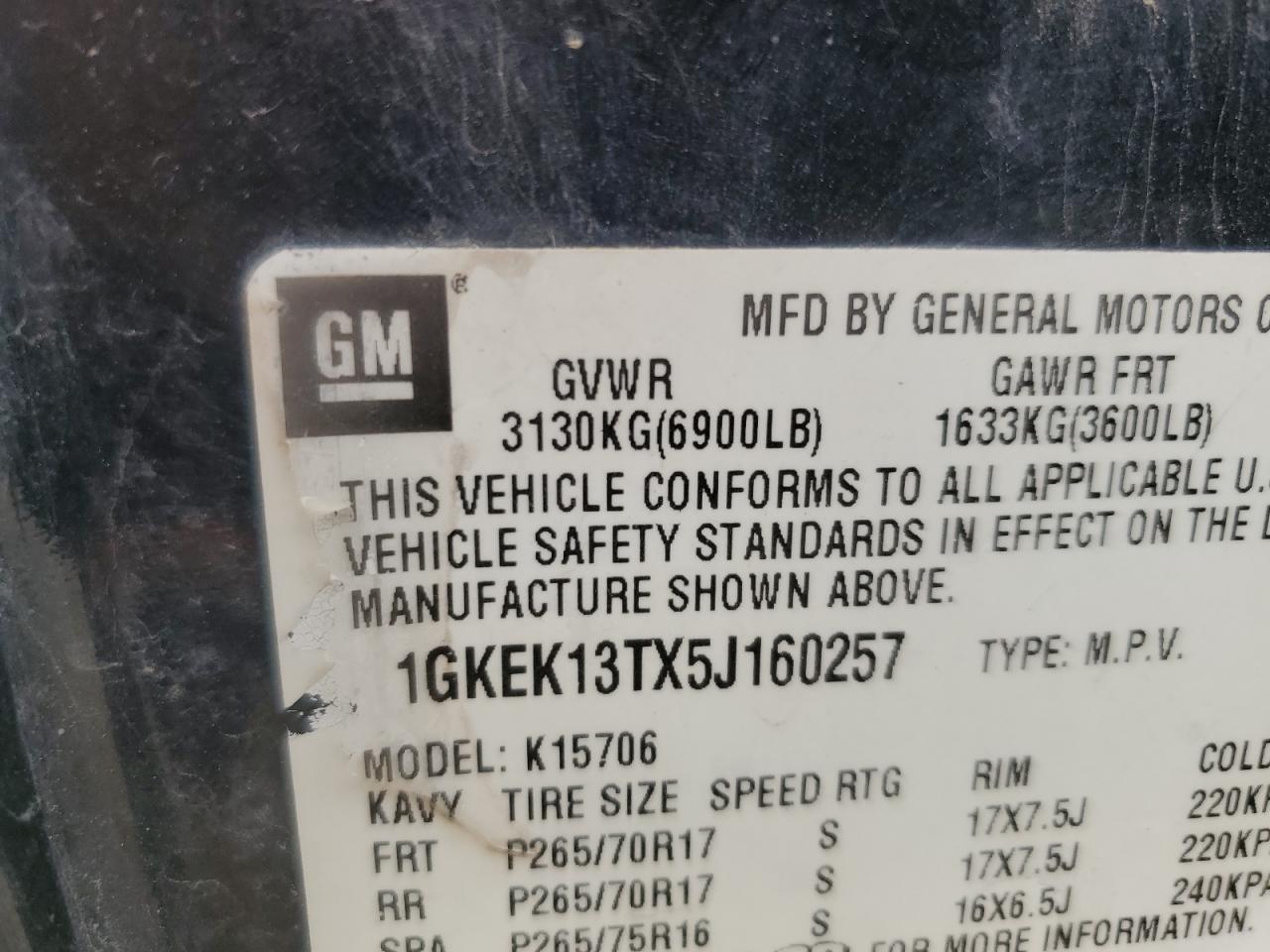 2005 GMC Yukon VIN: 160257 Lot: 86550605