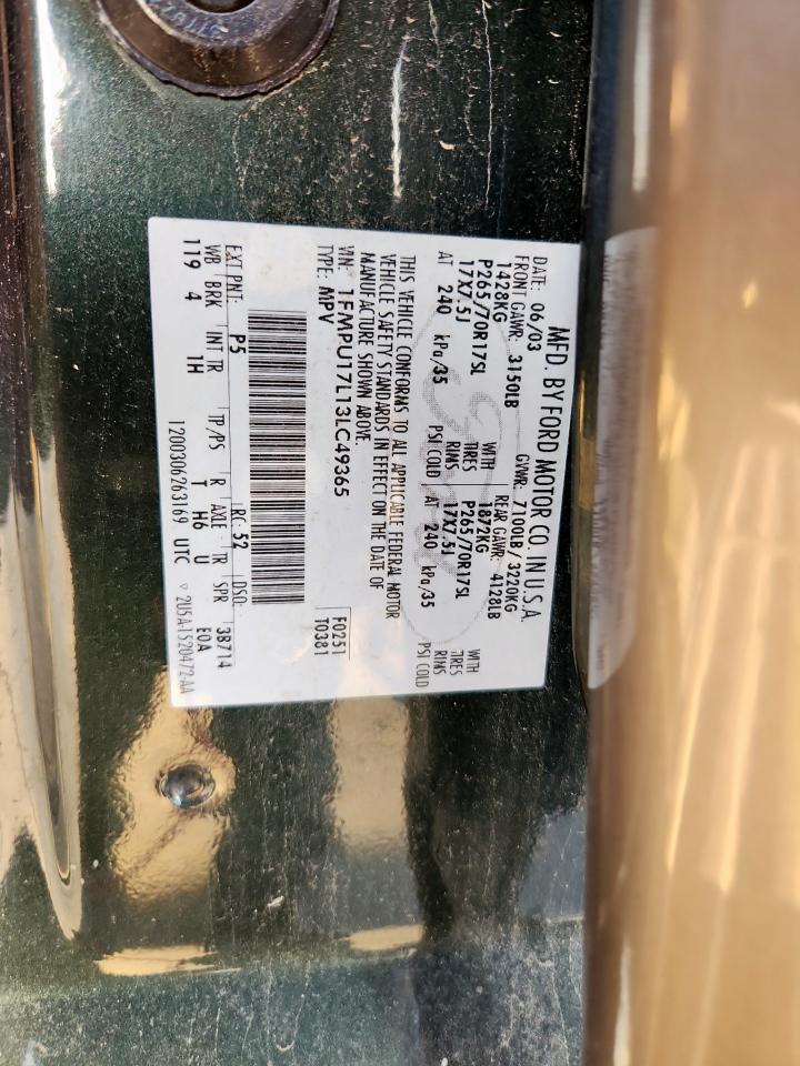 2003 Ford Expedition Eddie Bauer VIN: 1FMPU17L13LC49365 Lot: 85508305