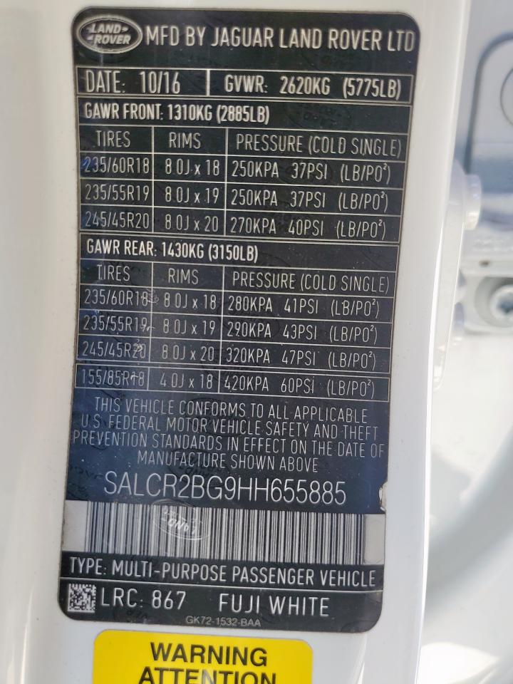 2017 Land Rover Discovery Sport Hse VIN: SALCR2BG9HH655885 Lot: 86068025