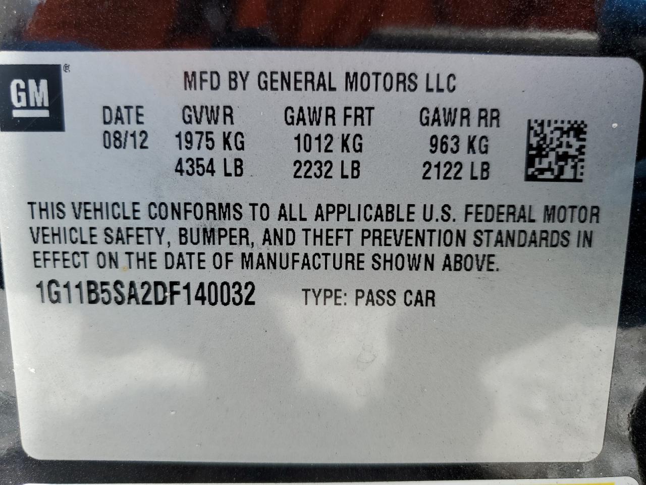 2013 Chevrolet Malibu Ls VIN: 1G11B5SA2DF140032 Lot: 85825985