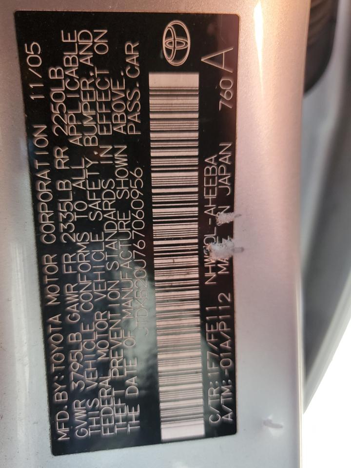 2006 Toyota Prius VIN: JTDKB20U767060956 Lot: 82545785