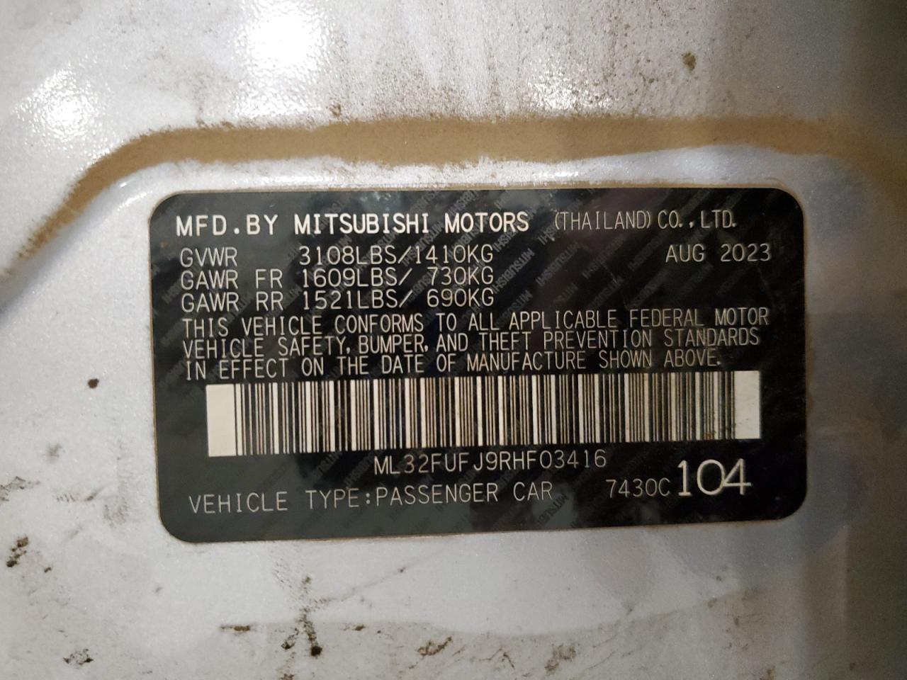 2024 Mitsubishi Mirage G4 Es VIN: ML32FUFJ9RHF03416 Lot: 89929315
