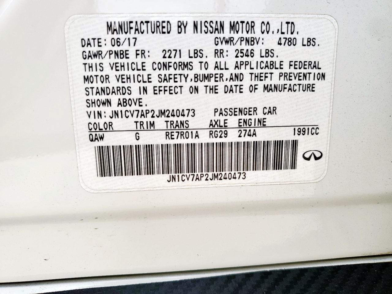 2018 Infiniti Q50 Pure VIN: JN1CV7AP2JM240473 Lot: 90371025