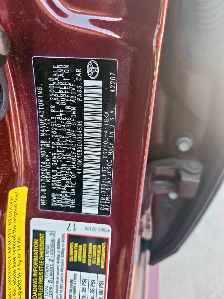 2013 Toyota Avalon Base VIN: 4T1BK1EBXDU004599 Lot: 86319555