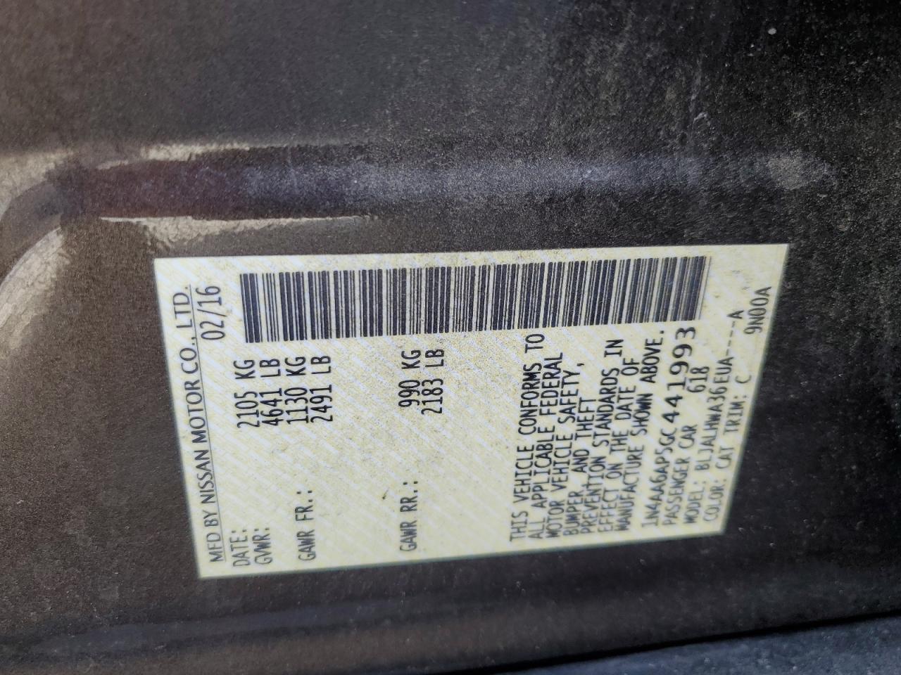 2016 Nissan Maxima 3.5S VIN: 1N4AA6AP5GC441993 Lot: 82742805