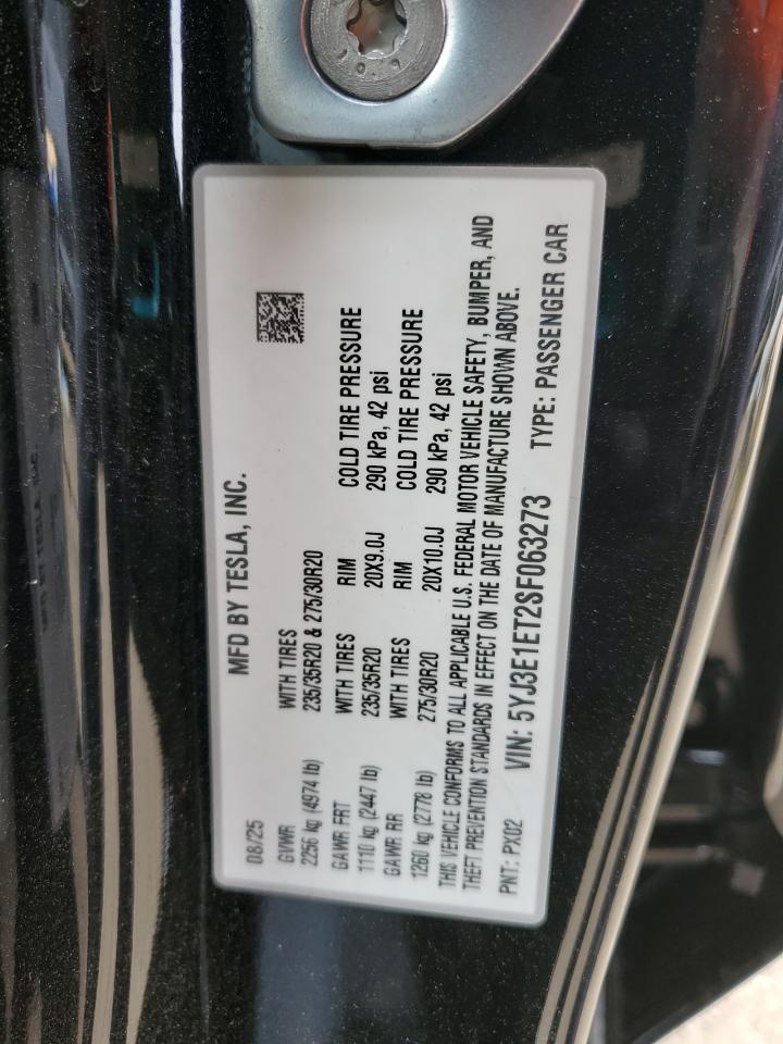 2025 Tesla Model 3 VIN: 5YJ3E1ET2SF063273 Lot: 86322735