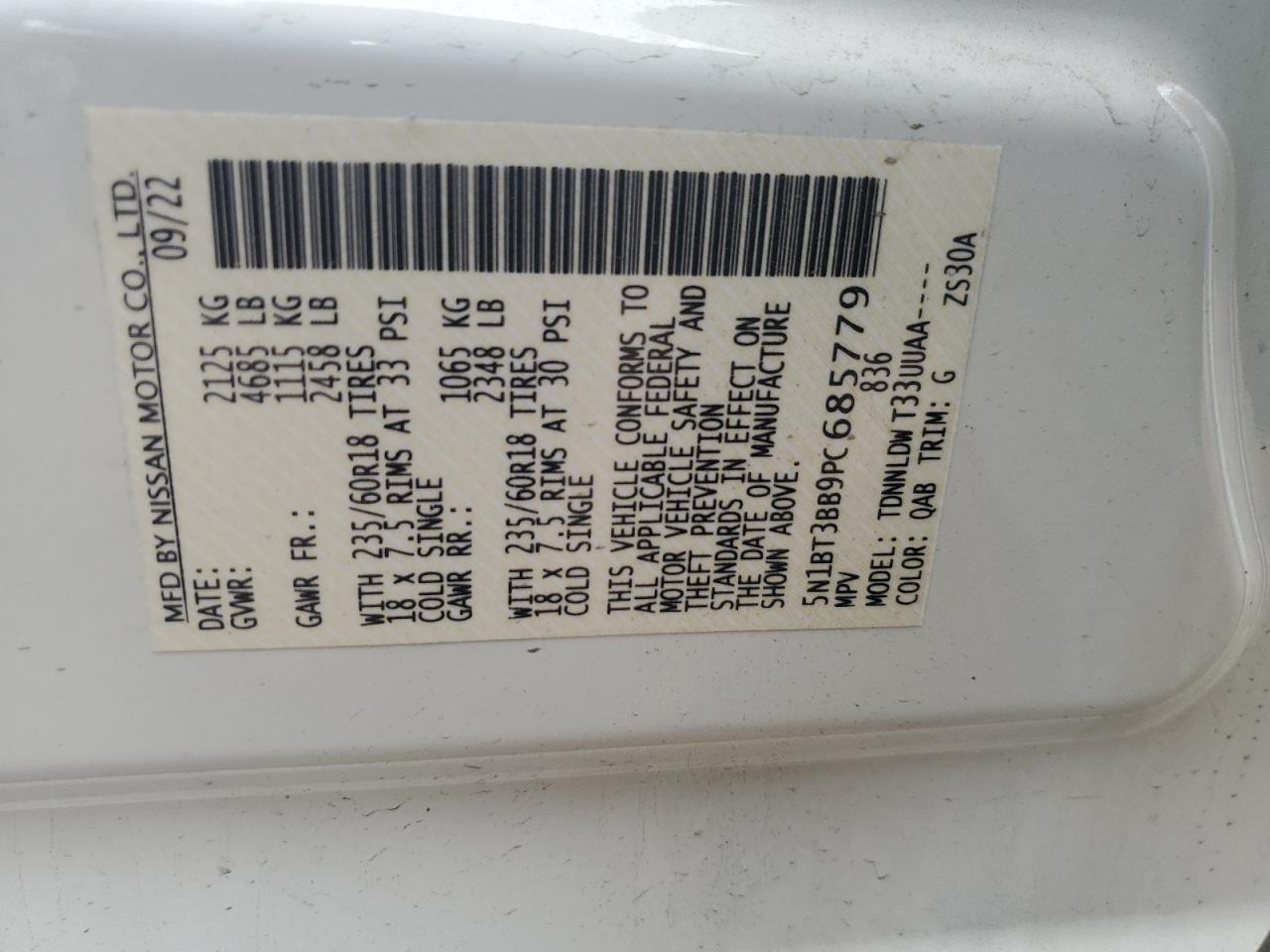 2023 Nissan Rogue Sv VIN: 5N1BT3BB9PC685779 Lot: 86177605