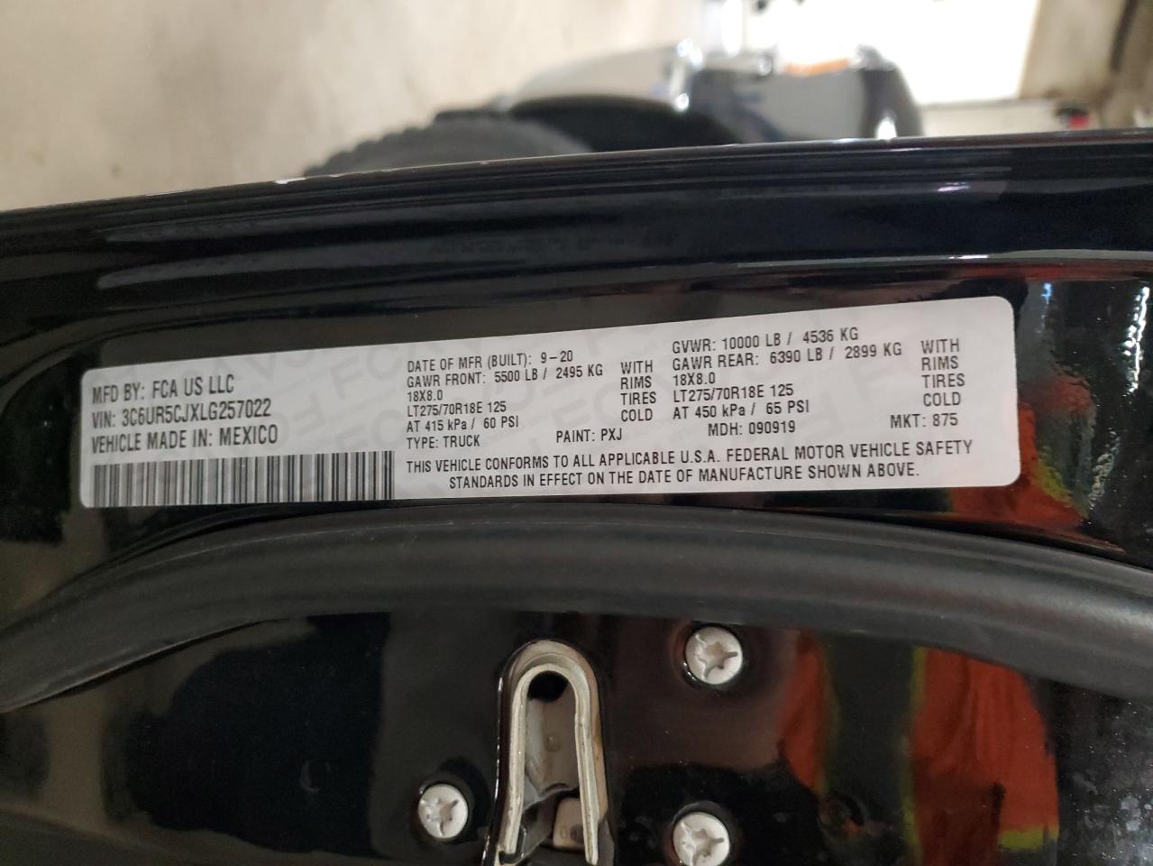 2020 Ram 2500 Tradesman VIN: 3C6UR5CJXLG257022 Lot: 90044865