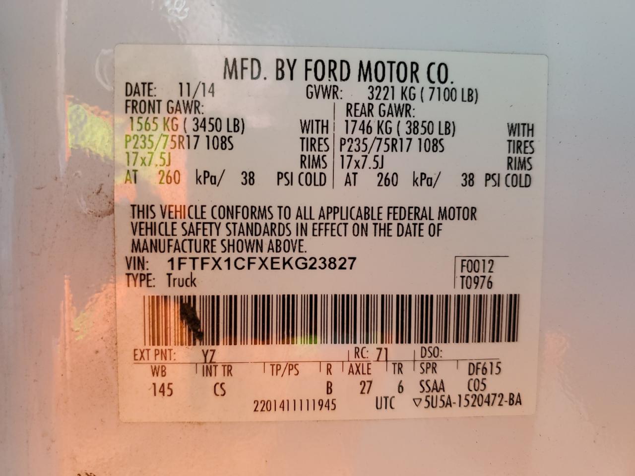 2014 Ford F150 Super Cab VIN: 1FTFX1CFXEKG23827 Lot: 85742075