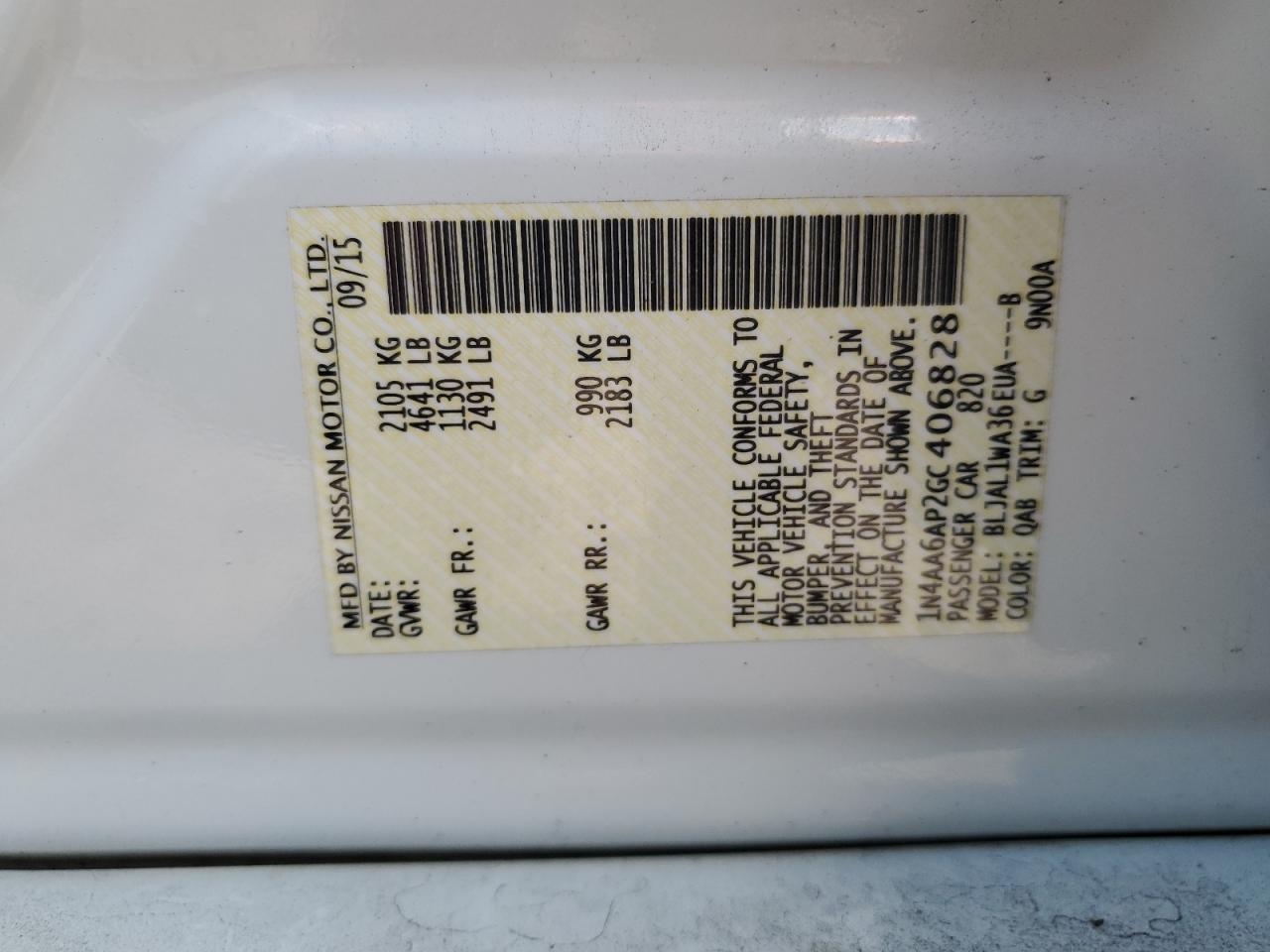 2016 Nissan Maxima 3.5S VIN: 1N4AA6AP2GC406828 Lot: 82463365