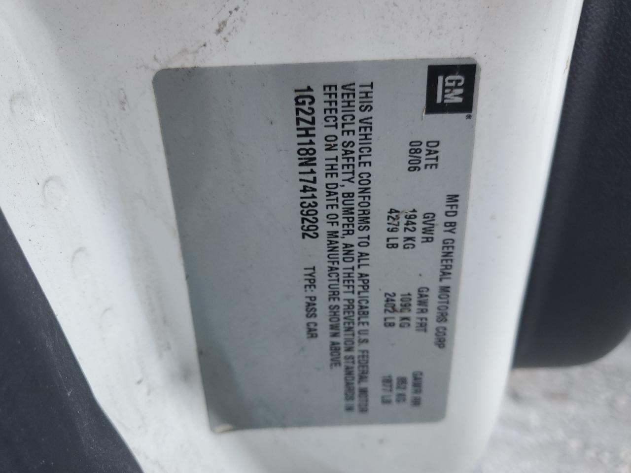 2007 Pontiac G6 Gt VIN: 1G2ZH18N174139292 Lot: 89878535