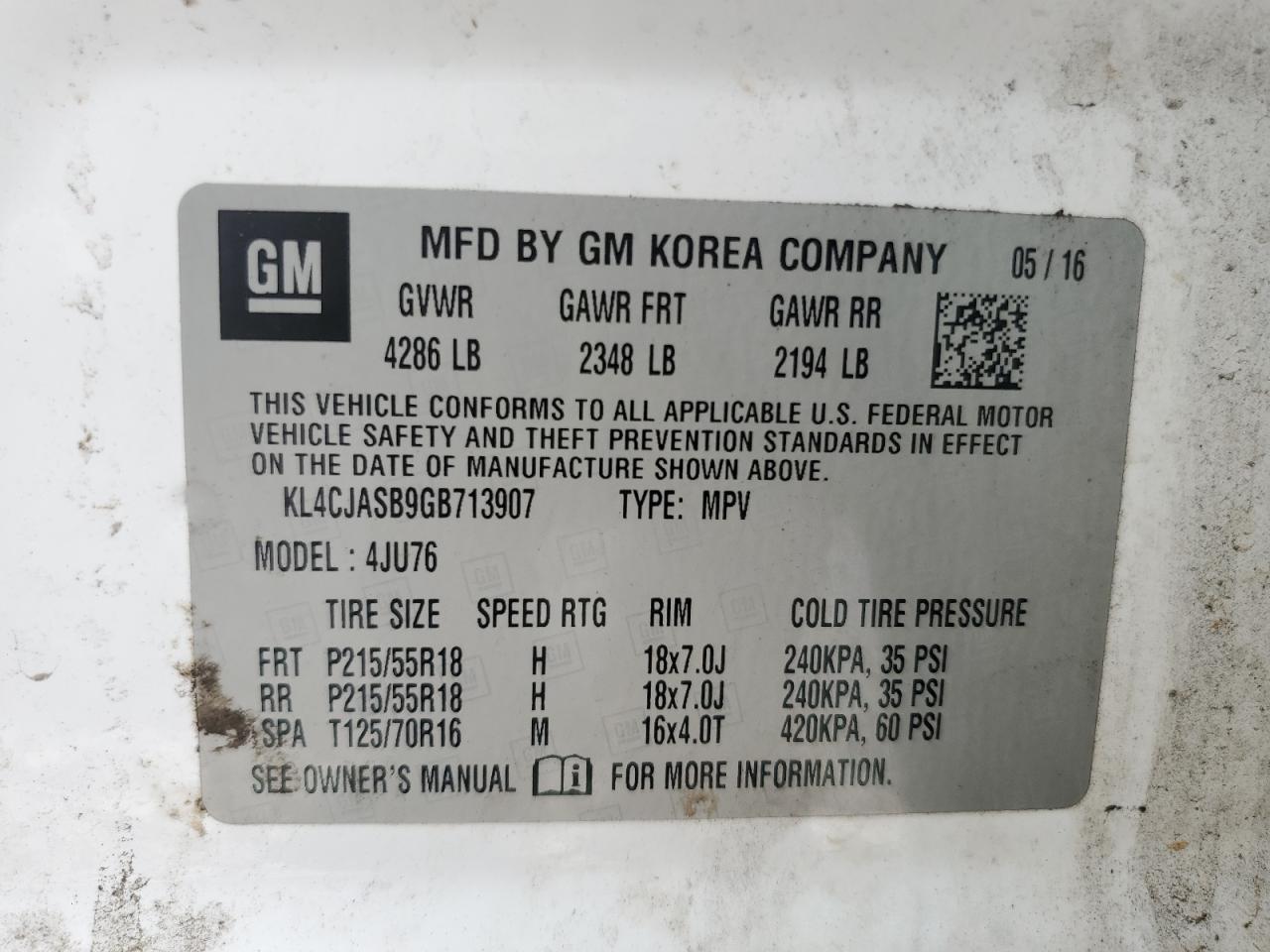 2016 Buick Encore VIN: KL4CJASB9GB713907 Lot: 84898165