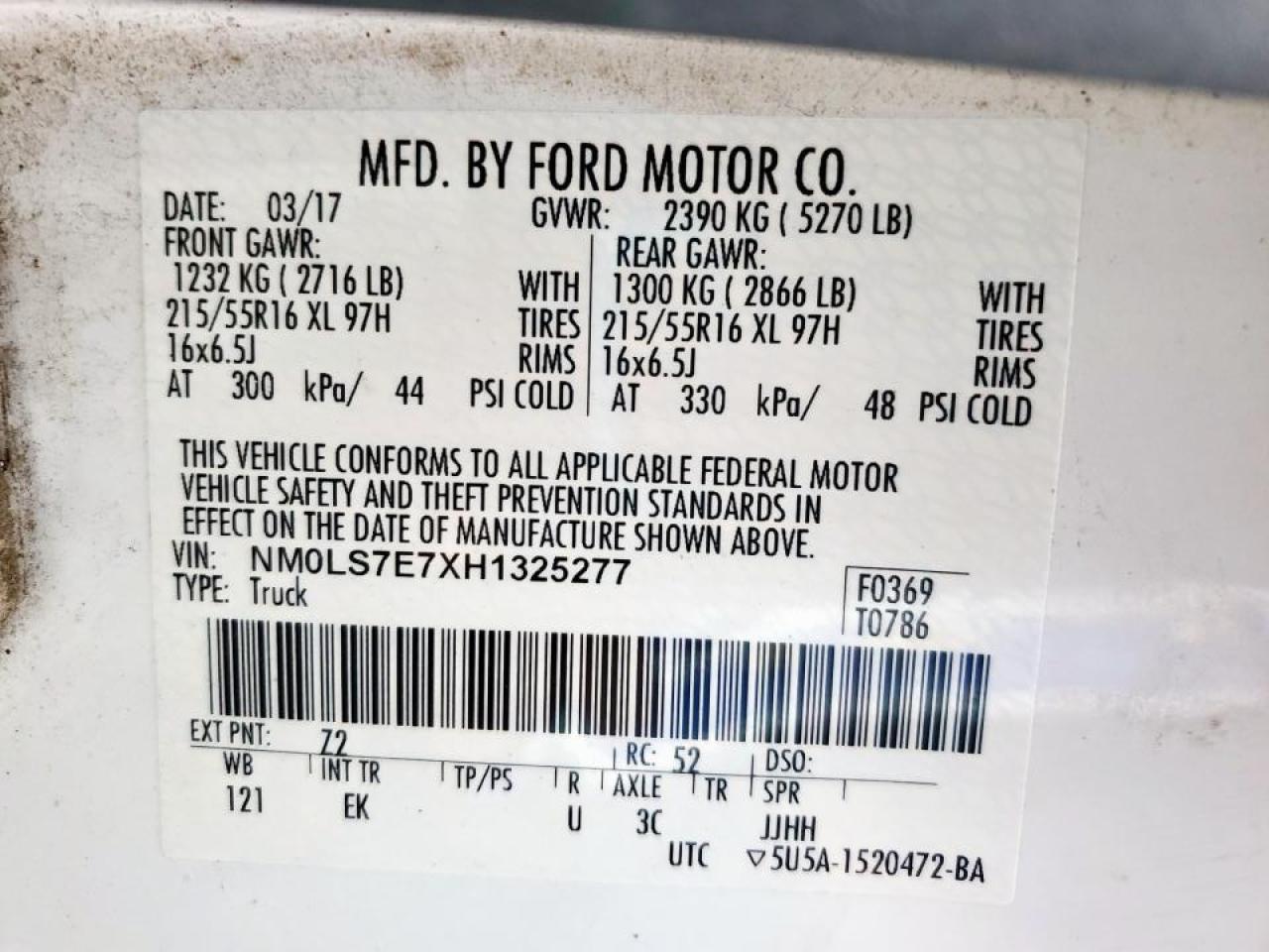 2017 Ford Transit Connect Utility / Service Van VIN: NM0LS7E7XH1325277 Lot: 81011615