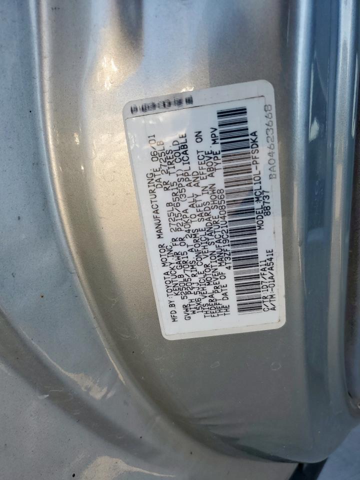 2001 Toyota Sienna Ce VIN: 4T3ZF19C21U408568 Lot: 85298095