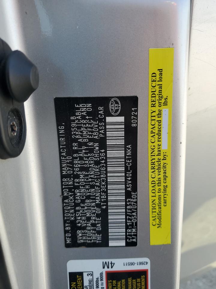 2011 Toyota Camry Base VIN: 4T1BF3EK3BU634364 Lot: 84975135