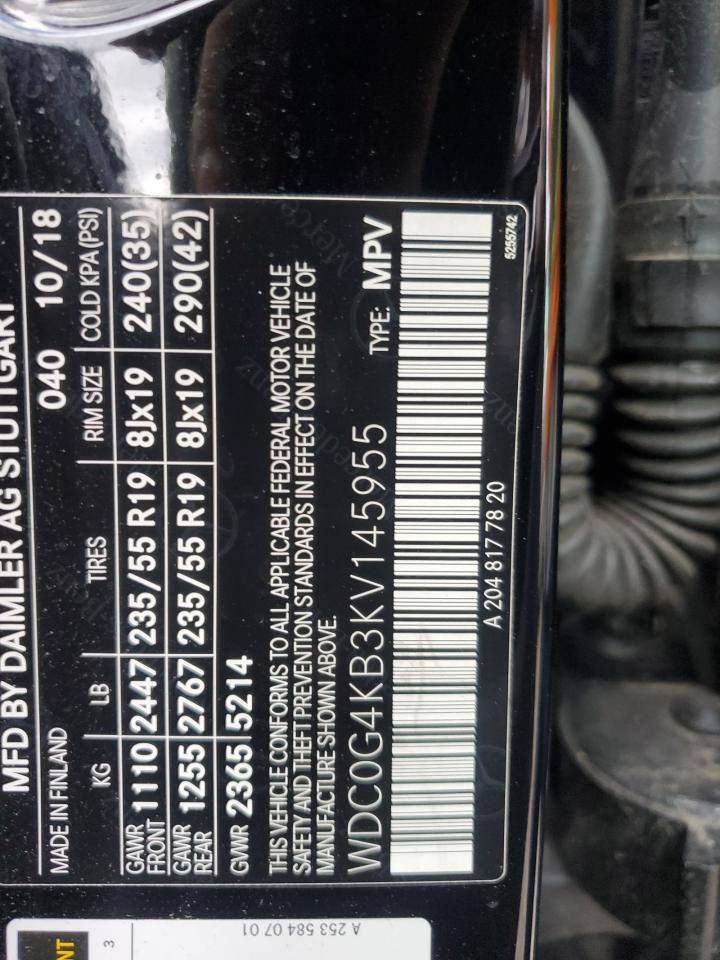 2019 Mercedes-Benz Glc 300 4Matic VIN: WDC0G4KB3KV145955 Lot: 86777575