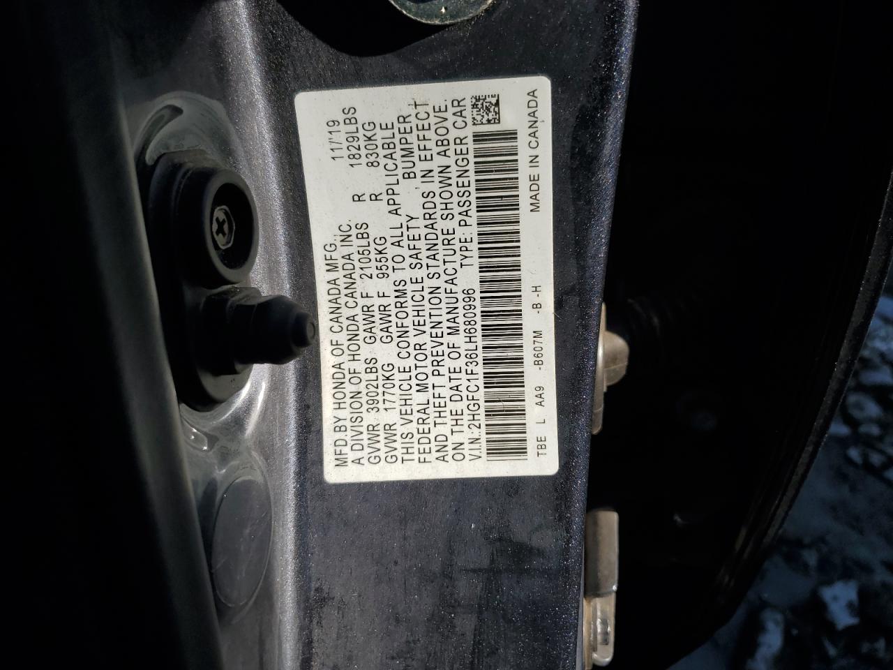 2020 Honda Civic Ex VIN: 2HGFC1F36LH680996 Lot: 85573135