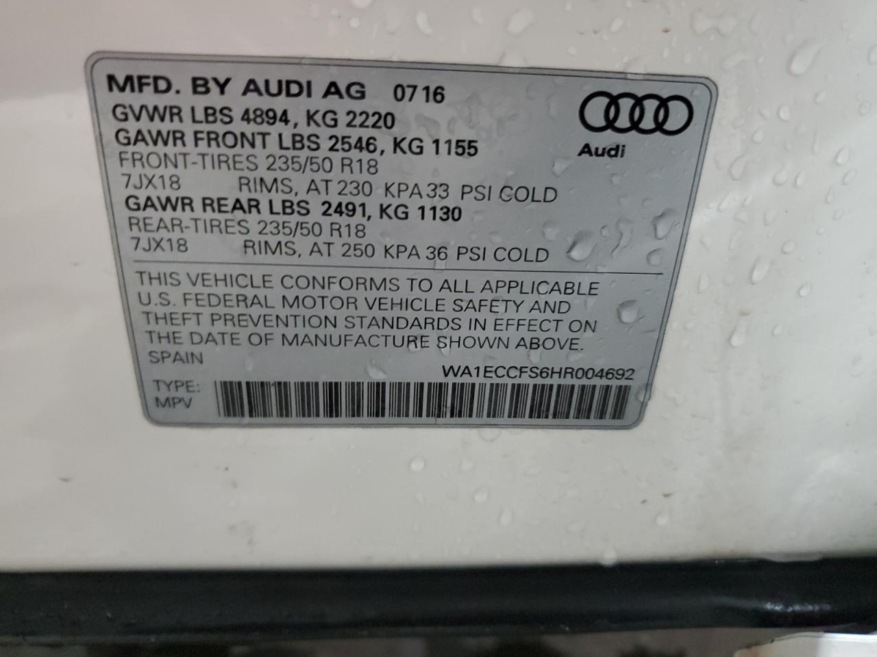 2017 Audi Q3 Premium VIN: WA1ECCFS6HR004692 Lot: 90260555