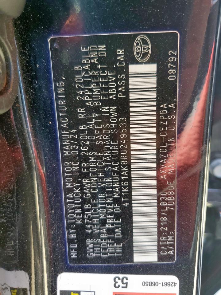 2024 Toyota Camry Xse VIN: 4T1K61AK8RU249533 Lot: 84929945