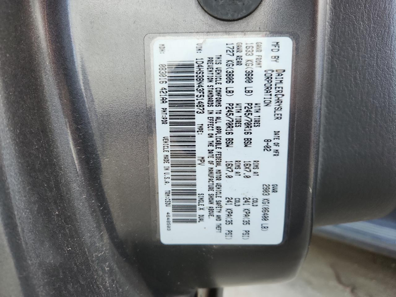 2003 Dodge Durango Sport VIN: 1D4HS38N43F514873 Lot: 82778655