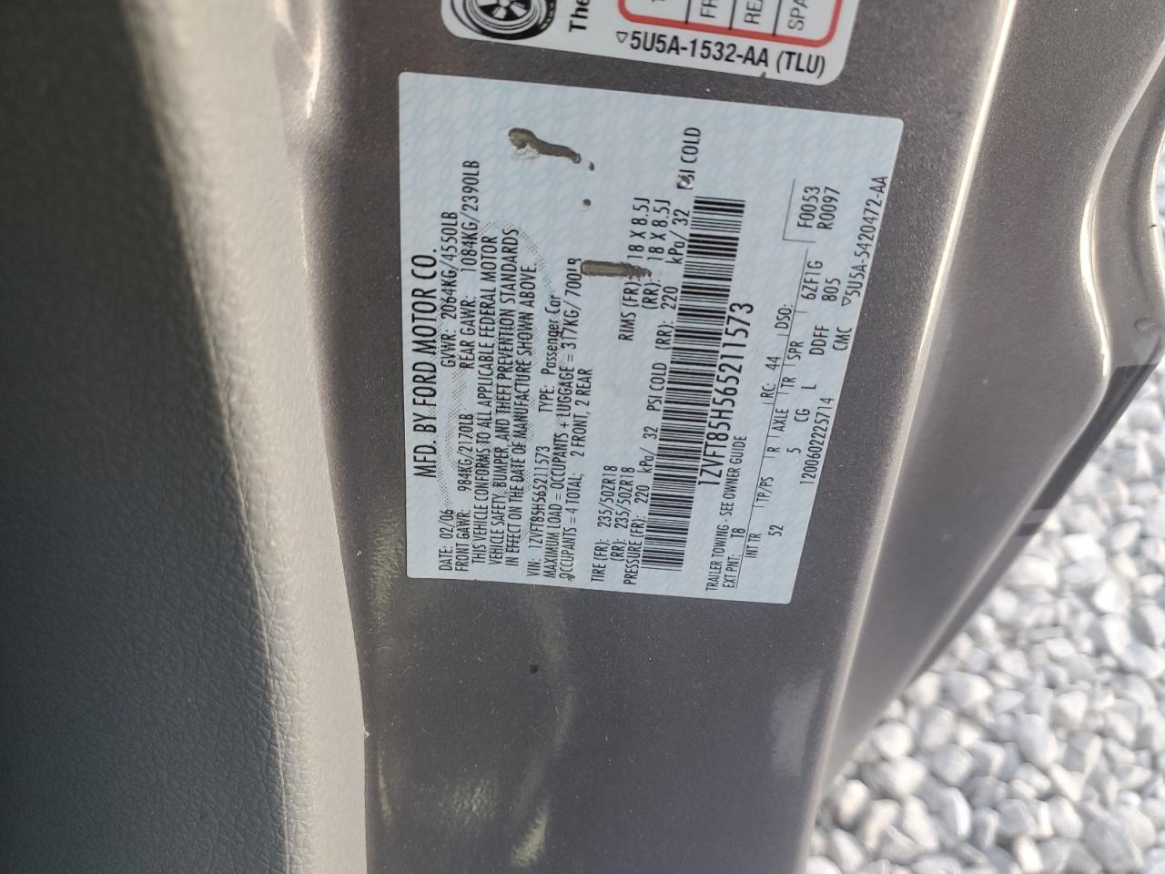 2006 Ford Mustang Gt VIN: 1ZVFT85H565211573 Lot: 85194795