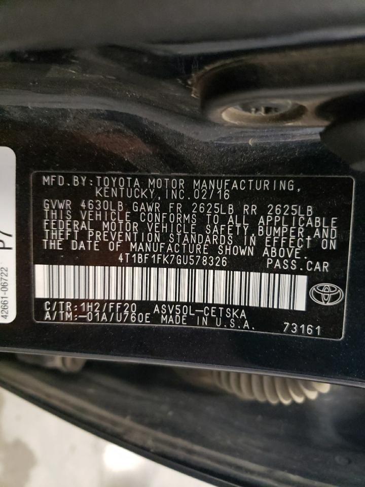 2016 Toyota Camry Le VIN: 4T1BF1FK7GU578326 Lot: 85531965