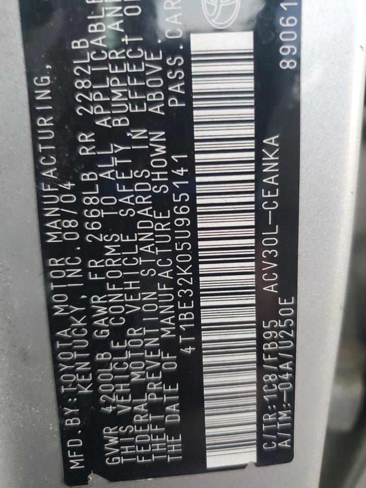 2005 Toyota Camry Le VIN: 4T1BE32K05U965141 Lot: 86600425