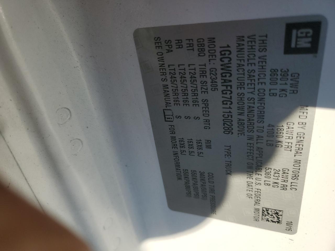 2016 Chevrolet Express G2500 VIN: 1GCWGAFG7G1150286 Lot: 90069565