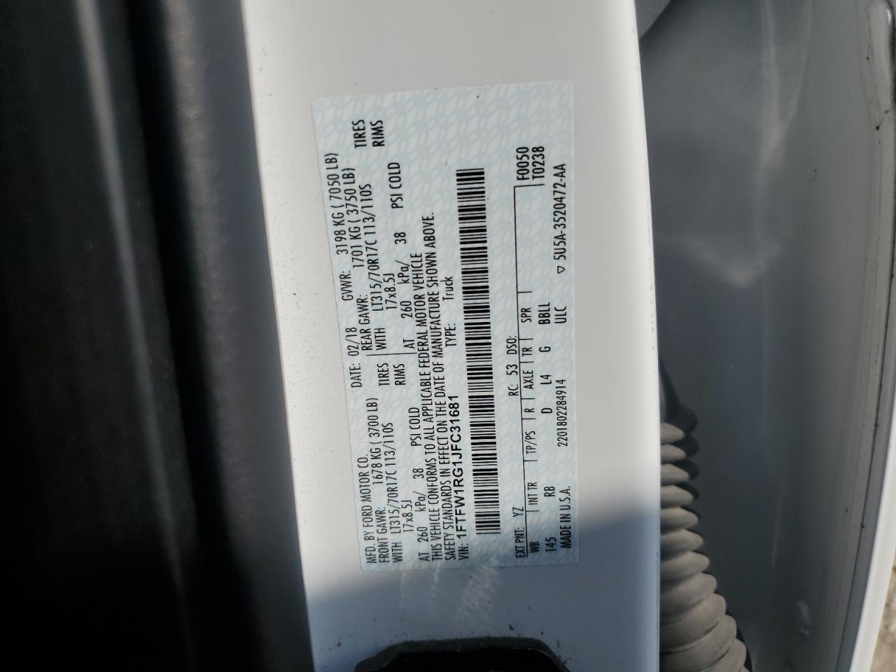 2018 Ford F150 Raptor VIN: 1FTFW1RG1JFC31681 Lot: 82329215